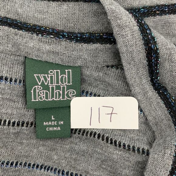 Wild Fable Women's Top Size Large Long Sleeve Gray & Blue Stripe Color Crew Neck - Picture 6 of 7